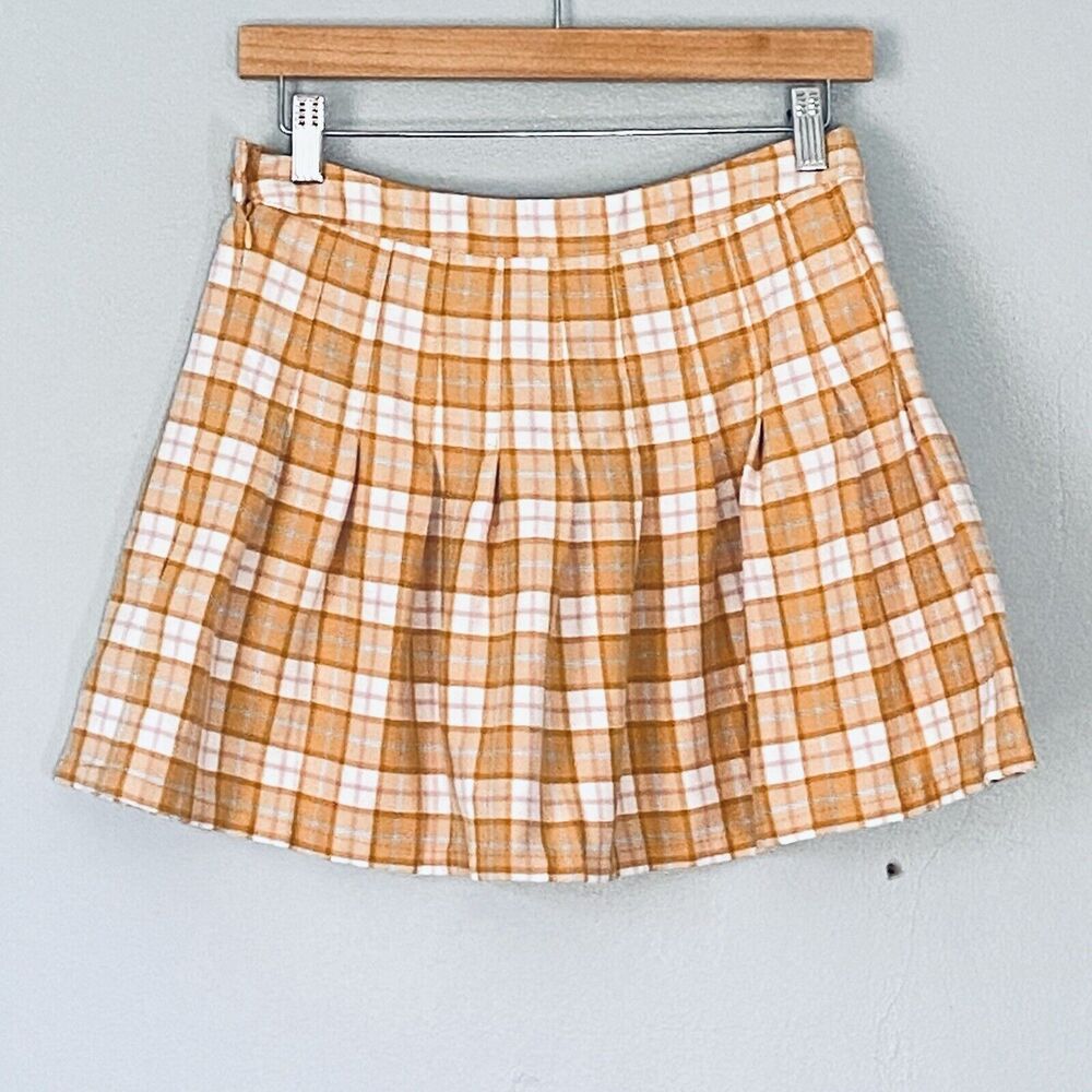 Aeropostale Mini Skirt Medium Gold Plaid Micro Tennis Clueless Academia Preppy - Picture 6 of 11
